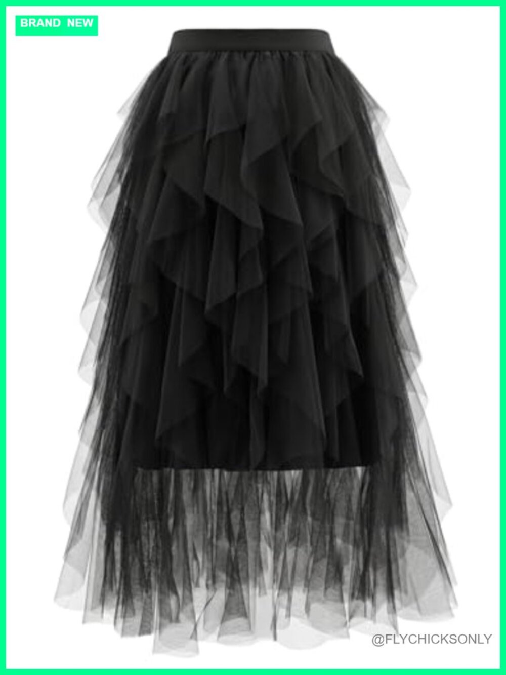 Women's Tiered Tulle Midi Skirt A-Line Ruffle Elastic Waist Fairy Skirt
